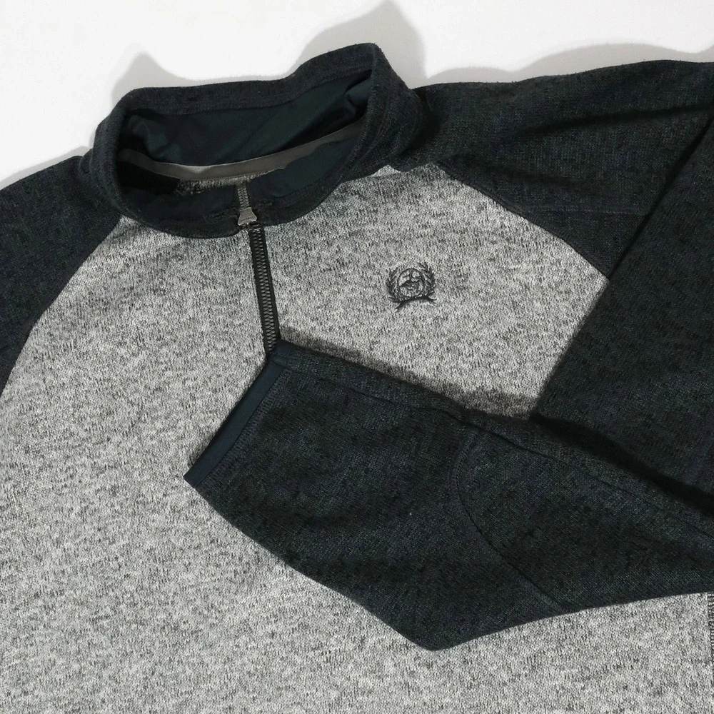 Cinch 1/4 Zip Mens Pullover Medium Gray Embroidered Stretch Western